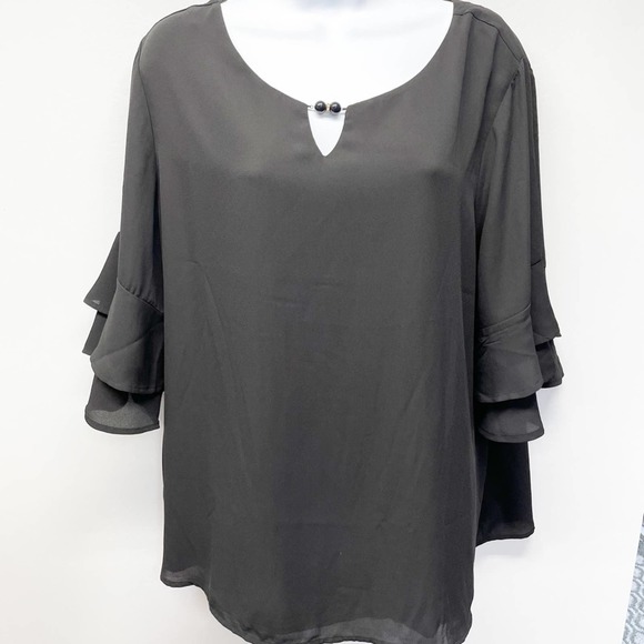Roz & Ali Ruffle Sleeve Blouse Black NWT Size 2X - Picture 13 of 13